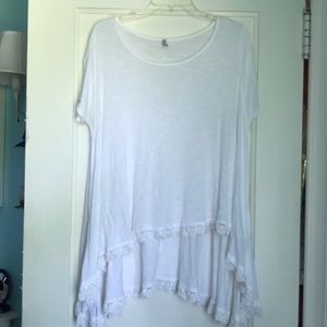 White flowy floral trim top